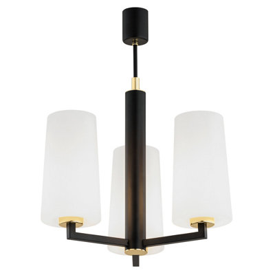 Luminosa Lighting Luminosa Camelot Plus Multi Arm Pendant Ceiling 3 Light Opal MattBlack Matt,brass Elements from B&Q