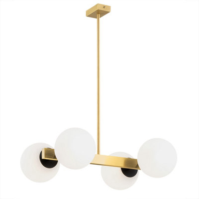 B&Q -  Luminosa Freemont Globe Pendant Ceiling Light Opal MattBrushed Brass