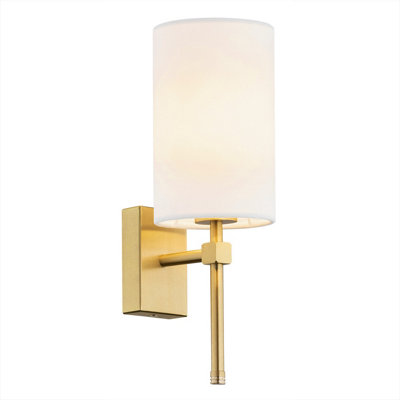 Luminosa Lighting Luminosa Abruzzo Wall Lamp With Shade WhiteBrushed Brass from B&Q