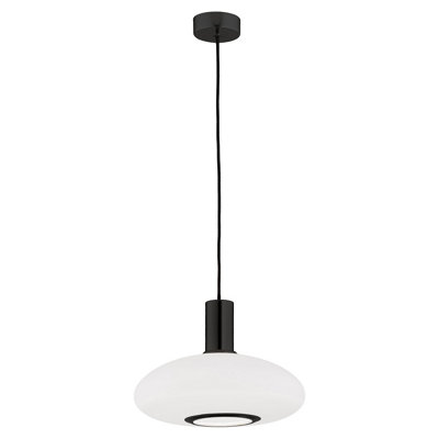 Luminosa Lighting Luminosa Sagunto Plus 30Cm Dome Pendant Ceiling Light Opal MattBlack Structure from B&Q