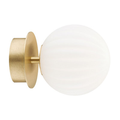 Luminosa Lighting Luminosa Paloma Wall Lamp Opal Matt (Fluted)Brushed Brass from B&Q