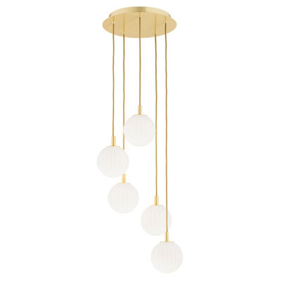 Luminosa Lighting Luminosa Paloma Cluster Pendant Ceiling 5 Light Opal Matt (Fluted)Brushed Brass from B&Q