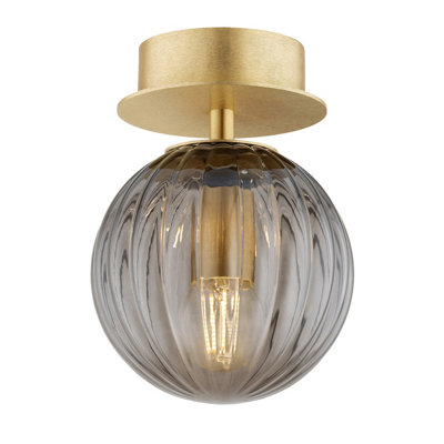 Luminosa Lighting Luminosa Paloma 12Cm Globe Ceiling Light Smoky (Fluted)Brushed Brass from B&Q