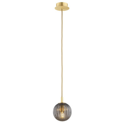 Luminosa Lighting Luminosa Paloma 12Cm Globe Pendant Ceiling Light Smoky (Fluted)Brushed Brass from B&Q