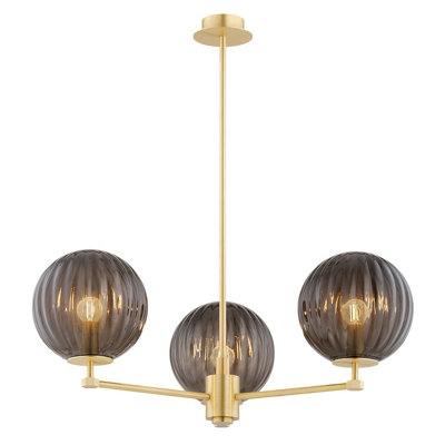 B&Q -  Luminosa Paloma Multi Arm Pendant Ceiling 3 Light Smoky (Fluted)Brushed Brass