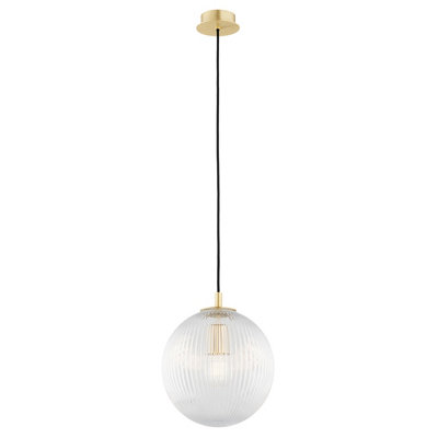 B&Q -  Luminosa Paloma 25Cm Globe Pendant Ceiling Light Transparent (Fluted)Brushed Brass