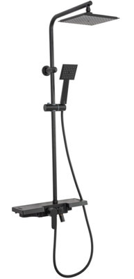 Invena Square Rainfall Black Finish Brass Shower Column Wallmounted Ceramic Heads from B&Q