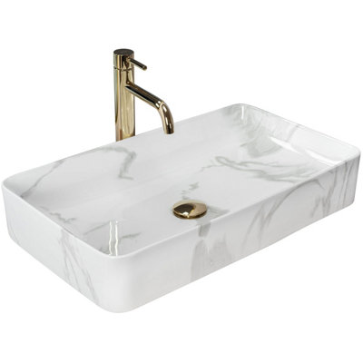 Countertop Washbasin Rea Denis Marmo Shiny WhiteCeramic from B&Q