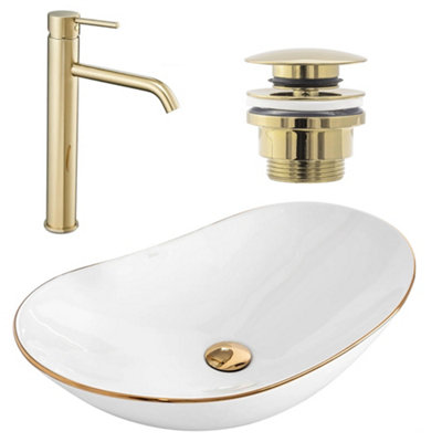 Set Rea Royal Gold Edge + Lungo Gold Tall Tap + Gold Click-Clack Plug from B&Q