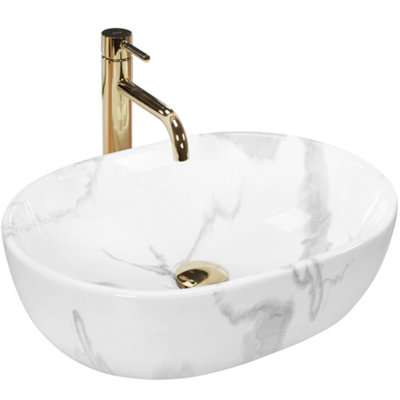 Countertop Washbasin Rea Amelia Marmo Shiny WhiteCeramic from B&Q