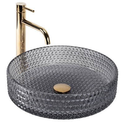 Countertop Washbasin Rea Cristal 39 Round GreyCeramic from B&Q