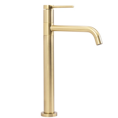 B&Q - Bathroom Faucet  Lugano Slim High Brush GoldBrass