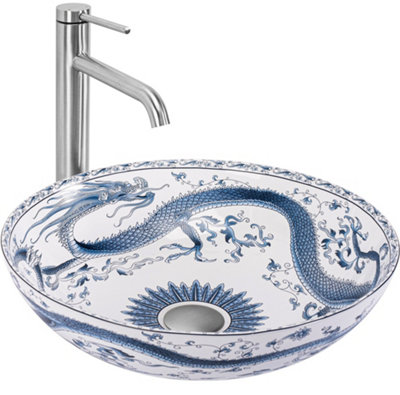 Rea Countertop Washbasin Kioto Ceramic White/Blue