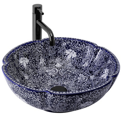 Rea Blue Countertop Washbasin Margot Round, Ceramic