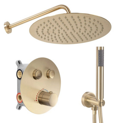 Concealed Shower Set Rea Lungo Thermostat Brush GoldBrass from B&Q