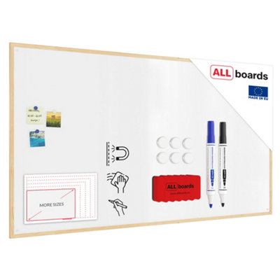 Allboards Whiteboard Dry Erase Magnetic Surface Wooden Natural Frame 180X100Cm from B&Q