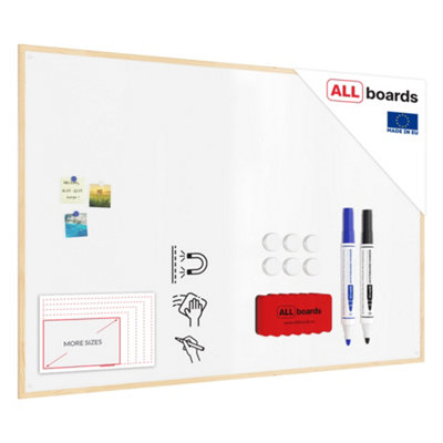 Allboards Whiteboard Dry Erase Magnetic Surface Wooden Natural Frame 180X120Cm from B&Q