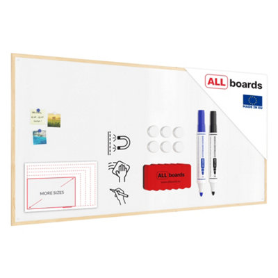 Allboards Whiteboard Dry Erase Magnetic Surface Wooden Natural Frame 200X100Cm from B&Q