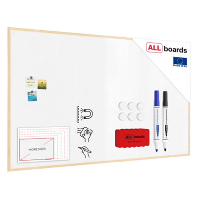 Allboards Whiteboard Dry Erase Magnetic Surface Wooden Natural Frame 200X120Cm from B&Q