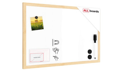 Allboards Whiteboard Dry Erase Magnetic Surface Wooden Natural Frame 60X40 Cm from B&Q