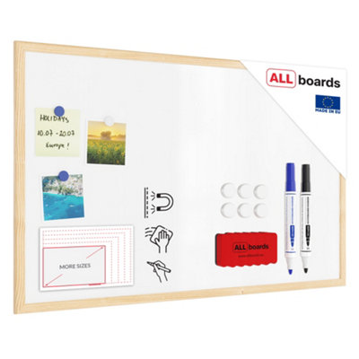 Allboards Whiteboard Dry Erase Magnetic Surface Wooden Natural Frame 80X50 Cm from B&Q