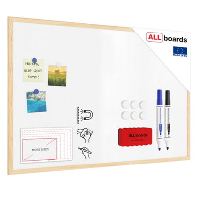 Allboards Whiteboard Dry Erase Magnetic Surface Wooden Natural Frame 90X60 Cm from B&Q