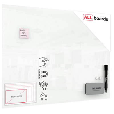 Allboards Magnetic Glass Board 120X90 Cm Classic White from B&Q