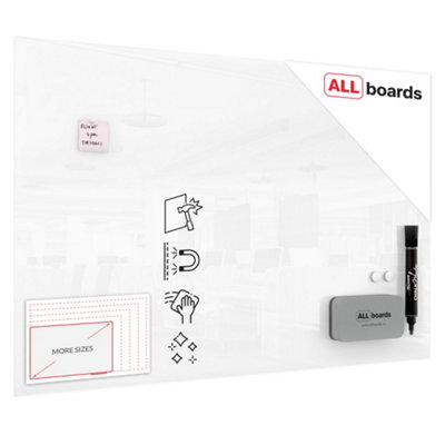 Allboards Magnetic Glass Board 150X100 Cm Premium Superwhite (Super White) from B&Q