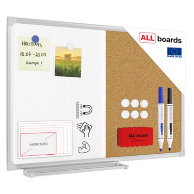Allboards Combo Whiteboard Dry Erase Magnetic And Cork Notice Board Aluminium Frame 60X40 Cm from B&Q