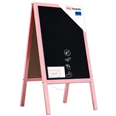 B&Q -  Pavement Sign With Pink Varnished Wooden Frame 118X61CmSidewalk Advertising Board Chalkboard A-Frame With Chain