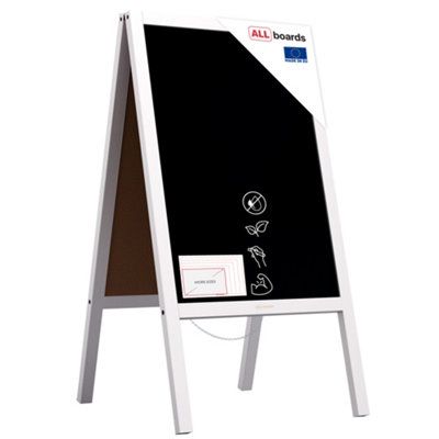 B&Q -  Pavement Sign With White Varnished Wooden Frame 118X61CmSidewalk Advertising Board Chalkboard A-Frame With Chain