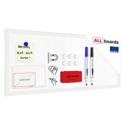 Allboards Whiteboard Dry Erase Magnetic Surface Wooden White Frame 30X70 Cm from B&Q
