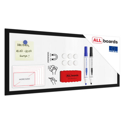 Allboards Whiteboard Dry Erase Magnetic Surface Wooden Black Frame 30X70 Cm from B&Q