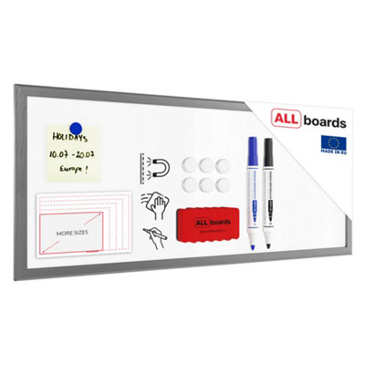 Allboards Whiteboard Dry Erase Magnetic Surface Wooden Silver Frame 30X70 Cm from B&Q