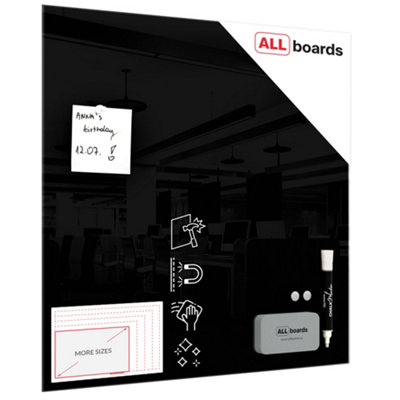 Allboards 50X50Cm Black Magnetic Glass Board- Frameless Glass BoardTempered Glass Suitable For Neodymium Magnets from B&Q