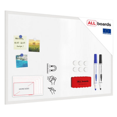 Allboards Whiteboard Dry Erase Magnetic SurfaceWhite Wooden Frame 90X60 Cm from B&Q