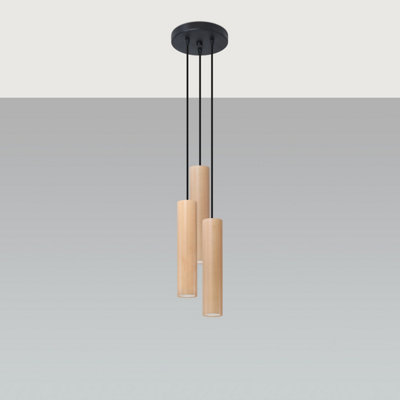 Sollux Lighting Lino Wood Natural 3P Light Classic Pendant Ceiling Light from B&Q