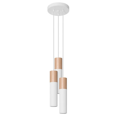 B&Q -  Luminosa Pablo Cluster Pendant Ceiling LightWhiteNatural Wood3X Gu10