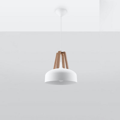 Sollux Lighting Casco Steel & Wood White 1 Light Classic Pendant Ceiling Light from B&Q