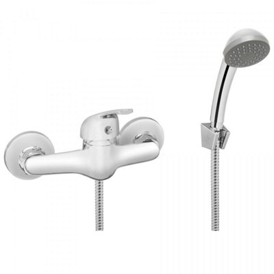 Invena Chrome Bathroom Mixer Shower Kit Set Wall Mounted Showering Faucet With Handle from B&Q
