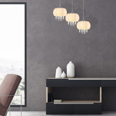 Milagro Nova Chrome Pendant Lamp 3Xe14 Elegant Cream Glass Shade Housing Delicate Suspended Crystals from B&Q