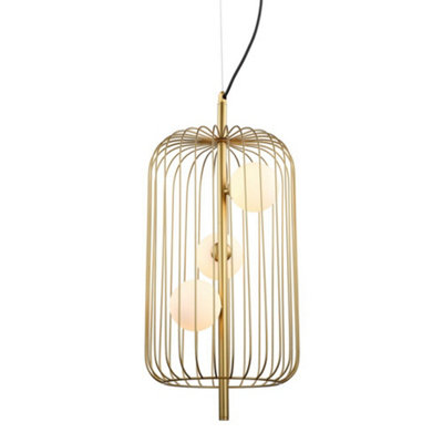 Luminosa Lighting Luminosa Modern Hanging Pendant Golden 3 Light  With GoldWhite ShadeG9 from B&Q