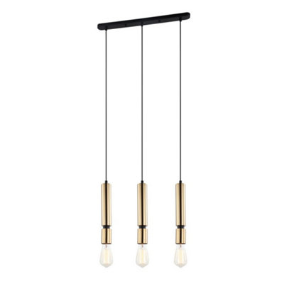 Luminosa Lighting Luminosa Modern Hanging Pendant Black 3 Light  With Brass ShadeE27 Dimmable from B&Q