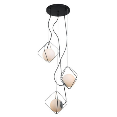 Luminosa Lighting Luminosa Modern Hanging Pendant ChromeBlack 3 Light  With White ShadeE27 Dimmable from B&Q
