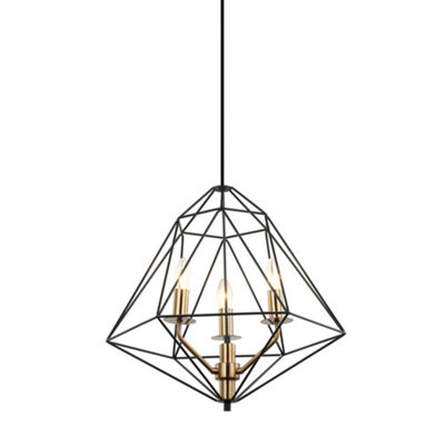 Luminosa Lighting Luminosa Industrial And Retro Hanging Pendant BlackGold 3 Light  With Black ShadeE14 Dimmable from B&Q