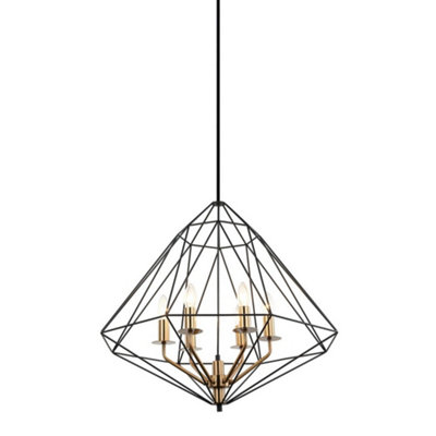 Luminosa Lighting Luminosa Industrial And Retro Hanging Pendant BlackGold 6 Light  With Black ShadeE14 Dimmable from B&Q