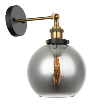 Luminosa Lighting Luminosa Industrial And Retro Wall Lamp BlackGold 1 Light  With Smoky ShadeE27 Dimmable from B&Q