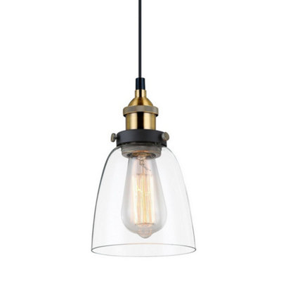 Luminosa Lighting Luminosa Industrial And Retro Hanging Pendant BlackGold 1 Light  With Clear ShadeE27 Dimmable