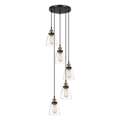 Luminosa Lighting Luminosa Industrial And Retro Hanging Pendant BlackGold 5 Light  With Clear ShadeE27 Dimmable