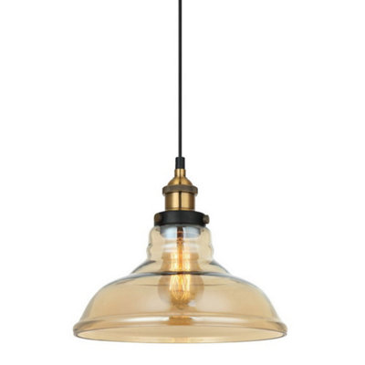 Luminosa Lighting Luminosa Industrial And Retro Hanging Pendant BlackGold 1 Light  With Amber ShadeE27 Dimmable from B&Q